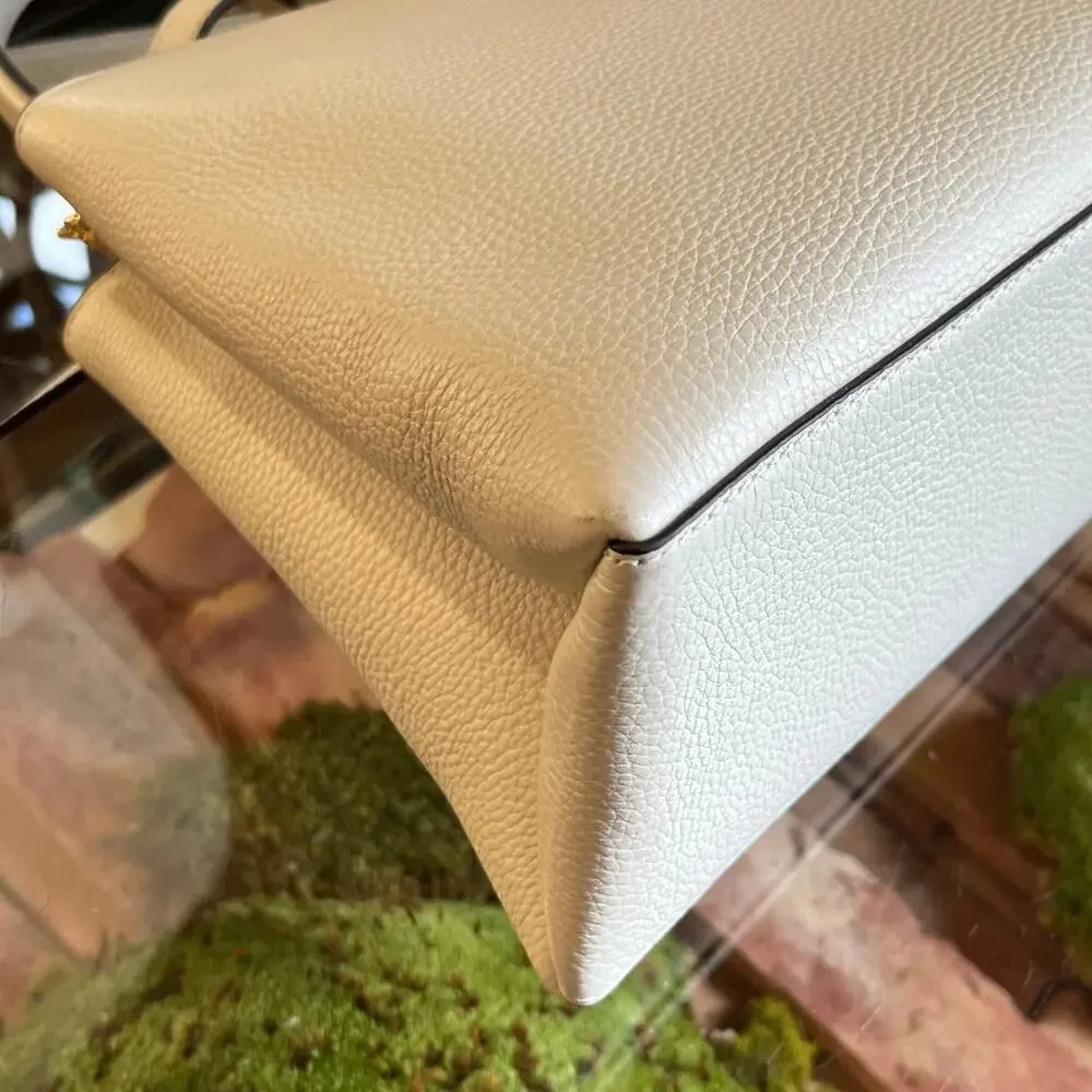 TORY BURCH White Pebbled Leather Top Handle Bag